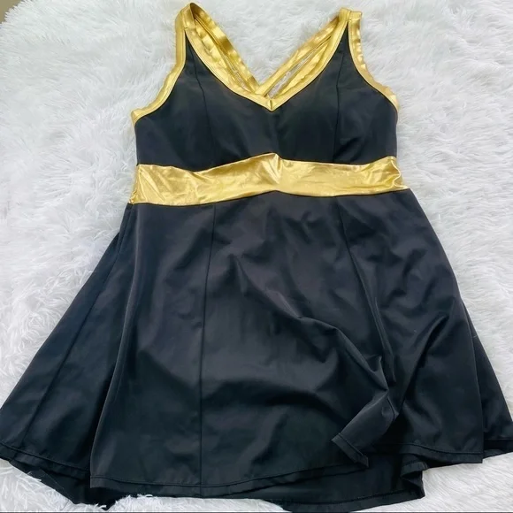 Roamans Swim | Swim | Black And Gold Skater Swim Dress | Poshmark Roamans Swim | Swim | Black And Gold Skater Swim Dress | Poshmark